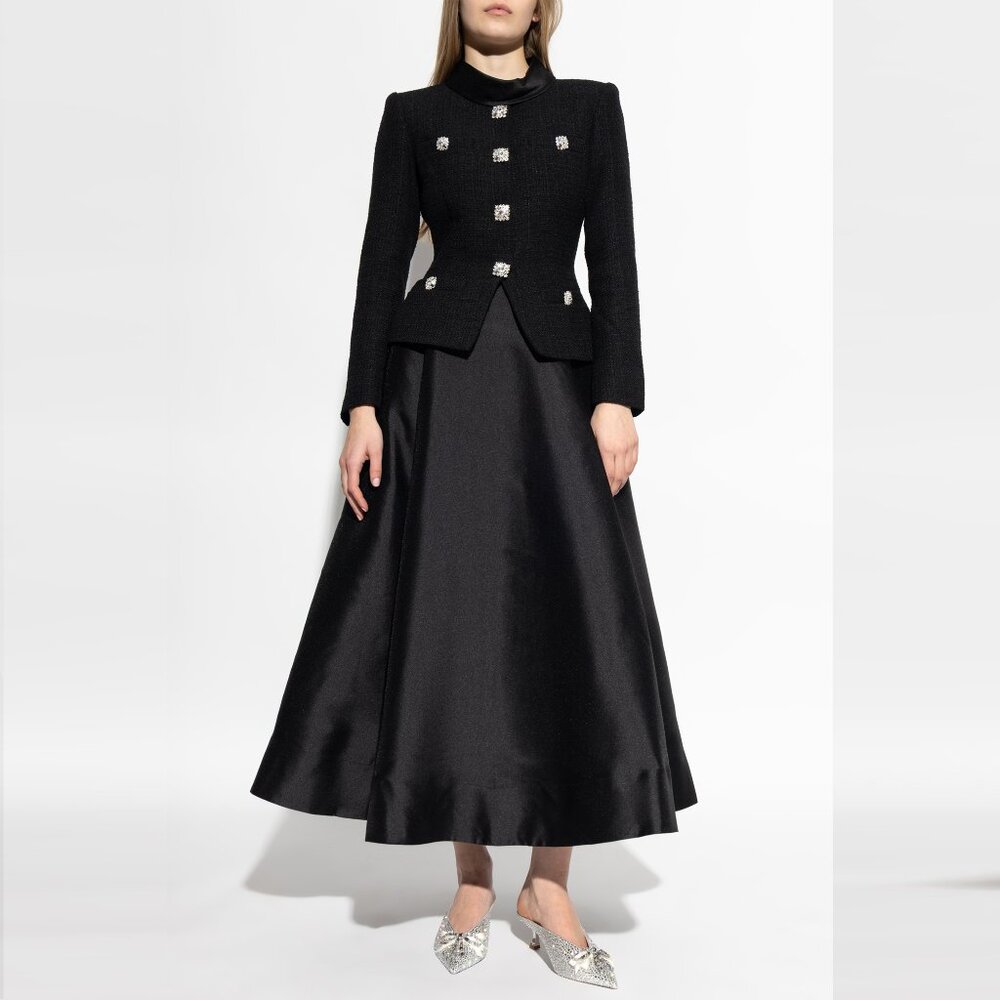 Self-Portrait Black Dress Crafted from Composite Fabric